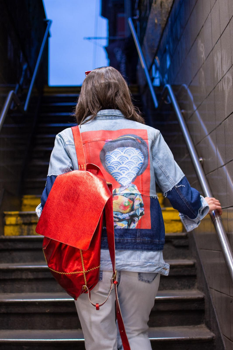 bay ridge backpack | metallic red leather