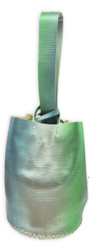 navigli bag | metallic green and blue ombré lezard-embossed upcycled leather