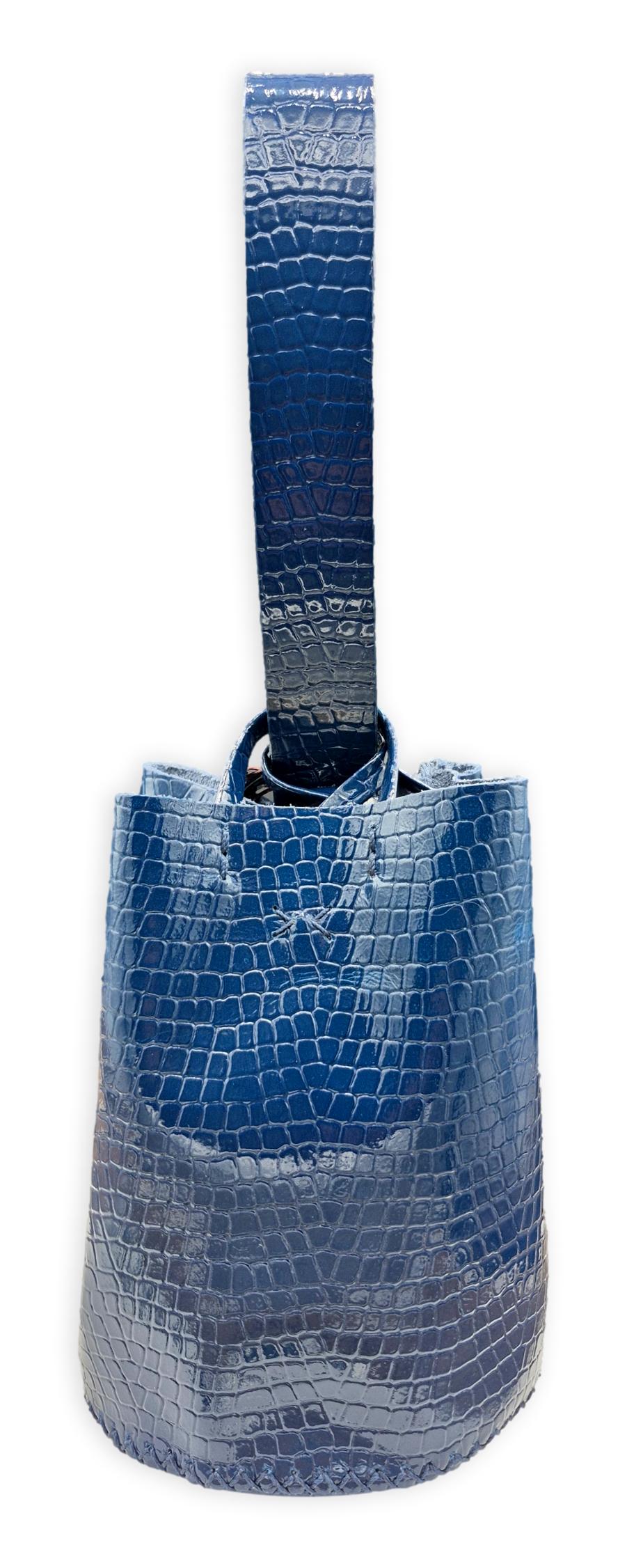 navigli bag | navy croc-embossed upcycled patent leather