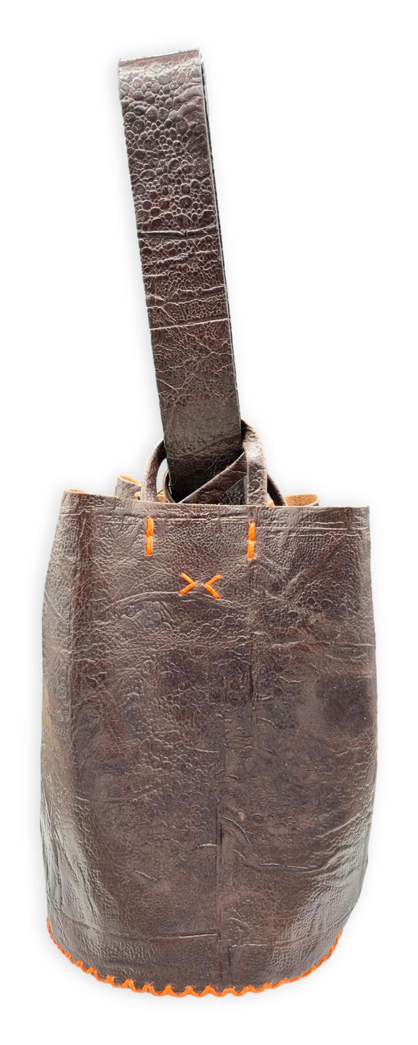 navigli bag | brown leather with orange stitches
