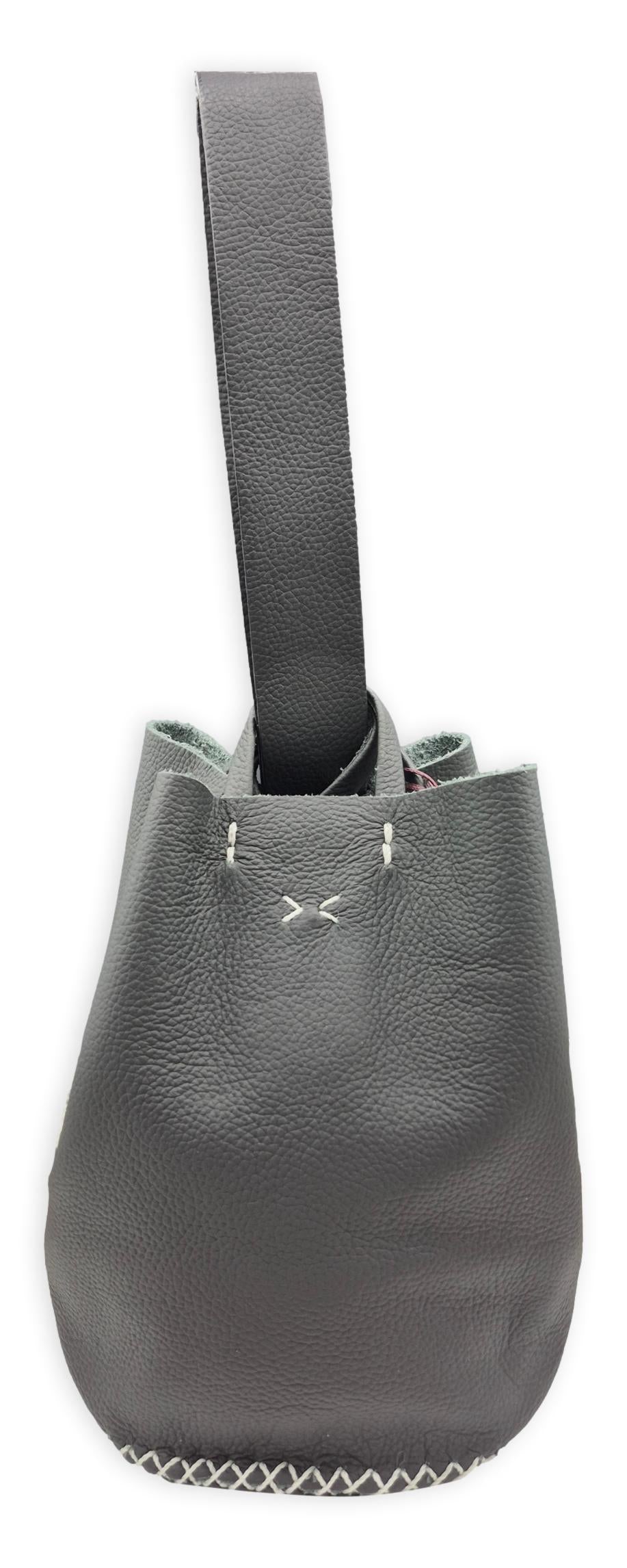 navigli bag | black upcycled leather with white stitches