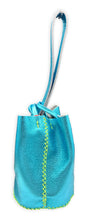 navigli bag | metallic blue upcycled leather with neon stitches