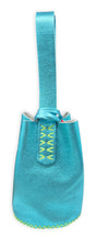 navigli bag | metallic blue upcycled leather with neon stitches