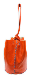 navigli bag | dark orange upcycled leather with blue stitches
