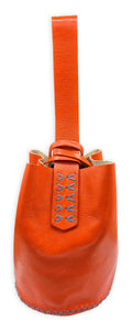 navigli bag | dark orange upcycled leather with blue stitches