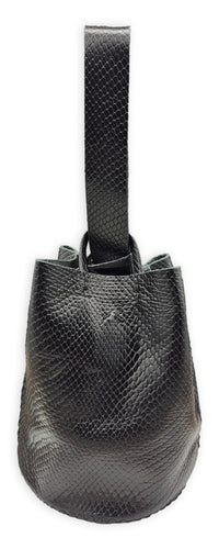 navigli bag | black snake-embossed upcycled leather