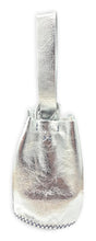 navigli bag | silver upcycled leather with gray stitches