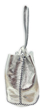 navigli bag | silver upcycled leather with gray stitches