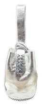 navigli bag | silver upcycled leather with gray stitches