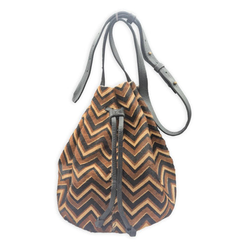 chelsea bag | black brown chevron printed upcycled cowhide