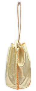navigli bag | golden upcycled leather with orange stitches | Volta 