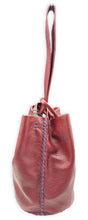 navigli bag | deep red upcycled leather with blue stitches