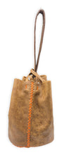 navigli bag | light brown upcycled leather with orange stitches