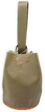 navigli bag | olive green upcycled leather with orange stitches