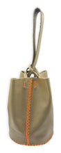 navigli bag | olive green upcycled leather with orange stitches