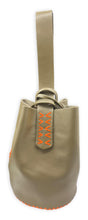 navigli bag | olive green upcycled leather with orange stitches