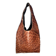 palermo bag | brown upcycled pirarucu fish skin and black upcycled pebbled leather