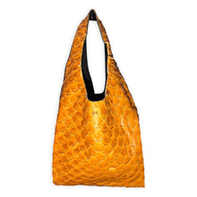 palermo bag | caramel upcycled pirarucu fish skin and black upcycled pebbled leather