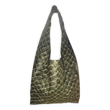 palermo bag | green upcycled pirarucu fish skin and black upcycled pebbled leather