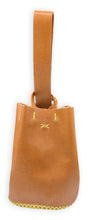 navigli bag |  brown lezard-embossed upcycled leather with yellow neon stitching