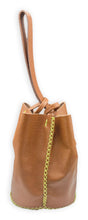 navigli bag |  brown lezard-embossed upcycled leather with yellow neon stitching