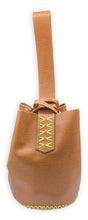 navigli bag |  brown lezard-embossed upcycled leather with yellow neon stitching