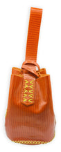 navigli bag |  orange lezard-embossed upcycled leather with yellow stitching