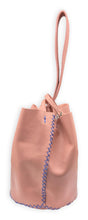 navigli bag | pink nude upcycled leather with blue stitching
