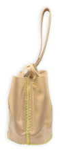 navigli bag | glossy beige upcycled leather with neon stitching