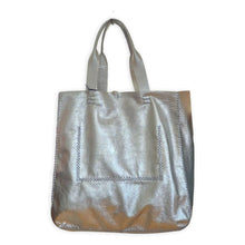 ipanema bag | silver upcycled leather with light blue stitching