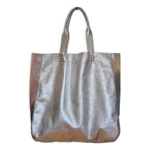 ipanema bag | silver upcycled leather with light blue stitching