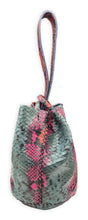 navigli bag | coral, pink and sage green snake-embossed upcycled leather