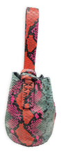 navigli bag | coral, pink and sage green snake-embossed upcycled leather