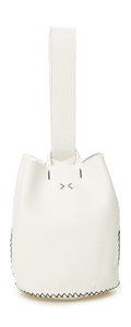 navigli bag | white upcycled leather with black thread