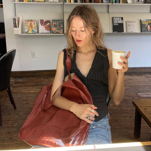 ipanema bag | burnt orange croc embossed upcycled leather