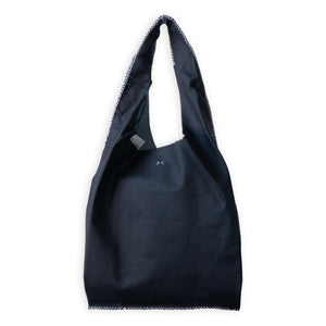 palermo bag | black upcycled leather with white stitches
