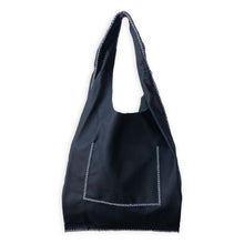 palermo bag | black upcycled leather with white stitches