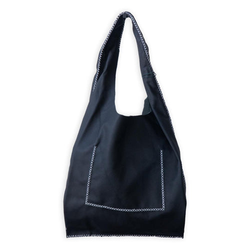 palermo bag | black upcycled leather with white stitches