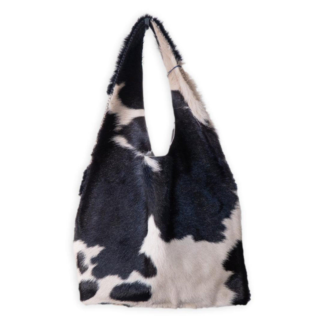 palermo bag | black and white upcycled cowhide