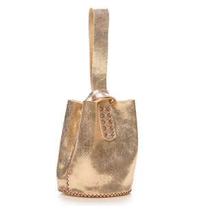 navigli bag | gold crackle upcycled leather with brown thread