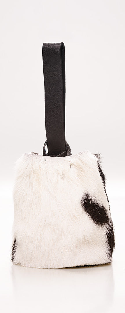 navigli bag | black and white upcycled calfskin leather