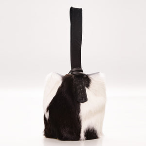 navigli bag | black and white upcycled calfskin leather