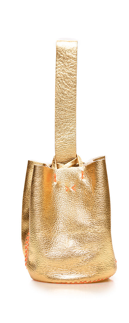 navigli bag | gold upcycled leather with orange thread