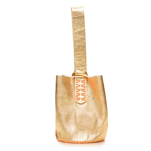 navigli bag | gold upcycled leather with orange thread