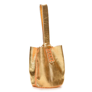 navigli bag | gold upcycled leather with orange thread