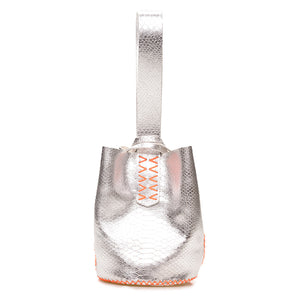 navigli bag | silver snake embossed upcycled leather with orange thread