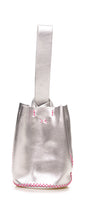 navigli bag | silver upcycled leather with pink thread