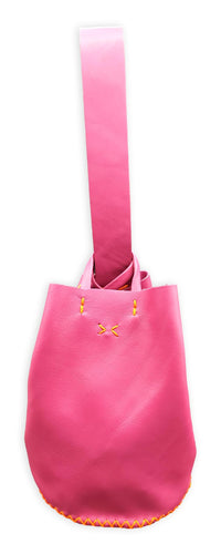 navigli bag | pink upcycled leather with orange stitches