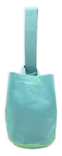 navigli bag | cyan upcycled leather with neon stitches