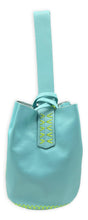 navigli bag | cyan upcycled leather with neon stitches